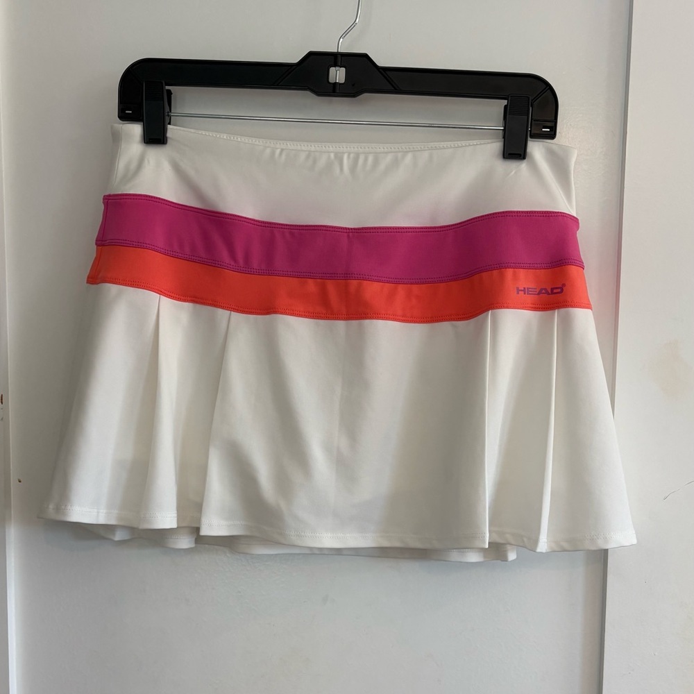 HEAD Tennis Skirt White Pink Orange Built-In Shorts Size M